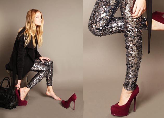 Mix quần legging với gi&agrave;y cao g&oacute;t