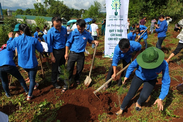 C&aacute;c đo&agrave;n vi&ecirc;n thanh ni&ecirc;n tại Điện Bi&ecirc;n c&ugrave;ng tham gia trồng c&acirc;y