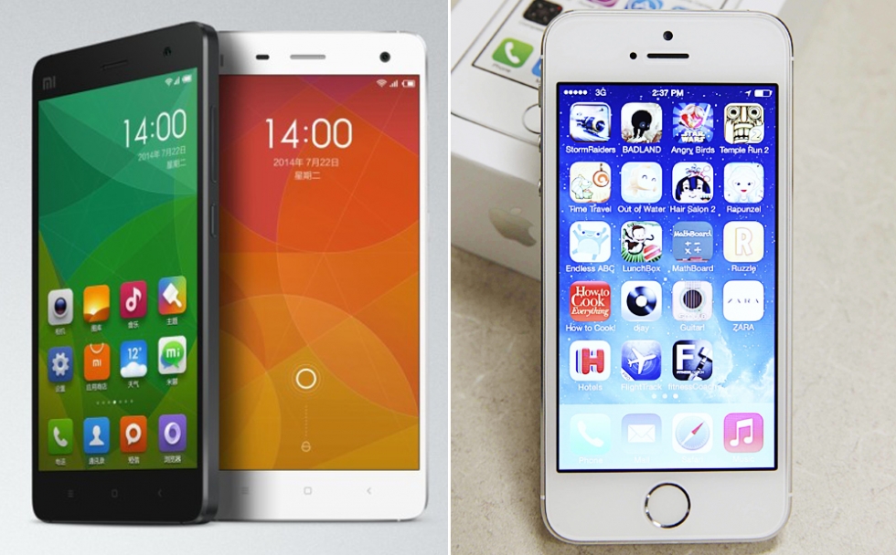 Smartphone mới nhất Xiaomi Mi4 được xem l&agrave; c&oacute; nhiều n&eacute;t giống với Iphone 5S