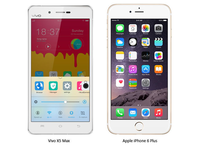 So s&aacute;nh giữa smartphone si&ecirc;u mỏng Vivo X5 v&agrave; Iphone 6 Plus