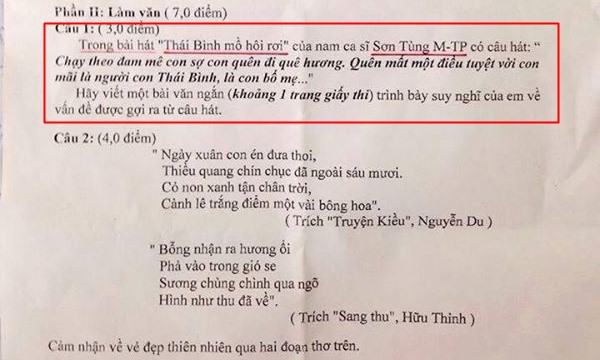 Đề thi văn lớp 9 về 'Th&aacute;i B&igrave;nh mồ h&ocirc;i rơi' của Sơ nT&ugrave;ng M-TP