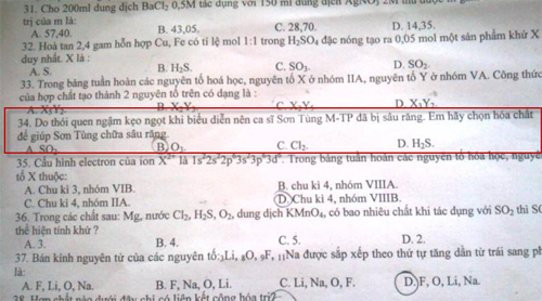 Trước kia, h&igrave;nh ảnh 'Sơn T&ugrave;ng ngậm kẹo' đ&atilde; xuất hiện trong đề thi h&oacute;a ở Hải Ph&ograve;ng