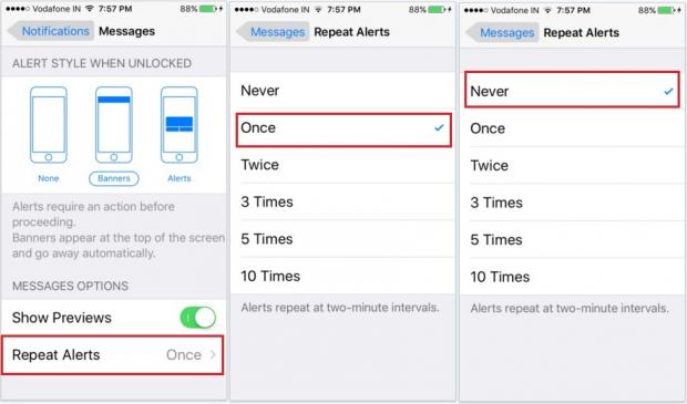 tắt t&iacute;nh năng lặp lại th&ocirc;ng &aacute;o tr&ecirc;n iPhone