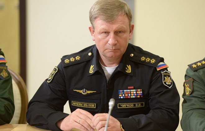 Tư lệnh Hải qu&acirc;n Nga, Đ&ocirc; đốc Viktor Chirkov tham dự lễ hạ thủy t&agrave;u ngầm Kilo của Việt Nam được Nga đ&oacute;ng