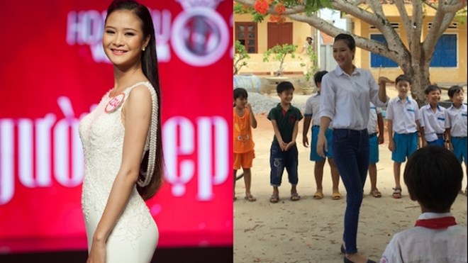 Ở những lời chia sẻ cuối cùng, thí sinh Trần Thị Thủy bất ngờ rơi nước mắt. Cô hạnh phúc khi chứng kiến niềm vui của các em học sinh nhận được những món quà này.