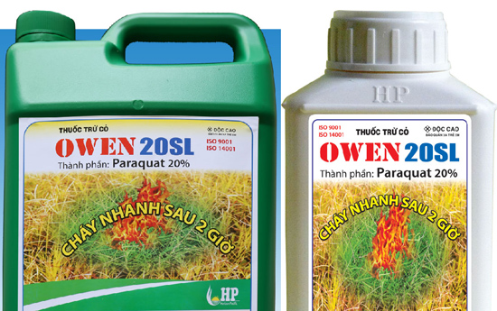 Thuốc trừ cỏ nh&atilde;n hiệu Owen- 20 SL m&agrave; chị Huế sử dụng để &eacute;p 2 con uống trong vụ thảm &aacute;n ở Hải Dương