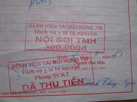 Bi&ecirc;n lai viện ph&iacute; bệnh viện Tai Mũi Họng Trung ương