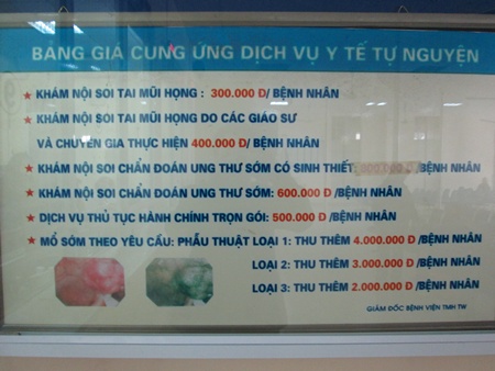 Viện ph&iacute; bệnh viện Tai Mũi Họng Trung ương