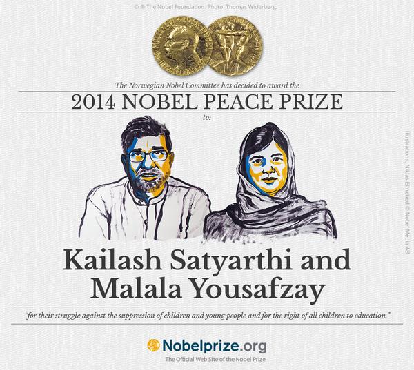Malala Yousafzai v&agrave; &ocirc;ng Kailash Satyarthi vinh dự nhận giải Nobel H&ograve;a b&igrave;nh 2014