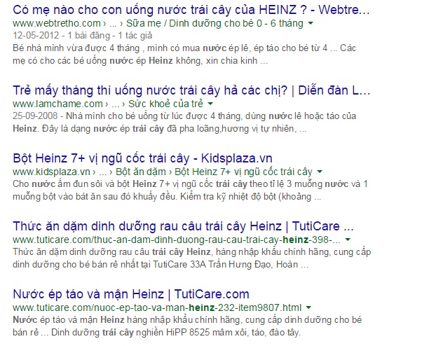 Ở Việt Nam, nước &eacute;p tr&aacute;i c&acirc;y Heinz cũng l&agrave; một trong những sản phẩm cho trẻ được sử dụng rộng r&atilde;i