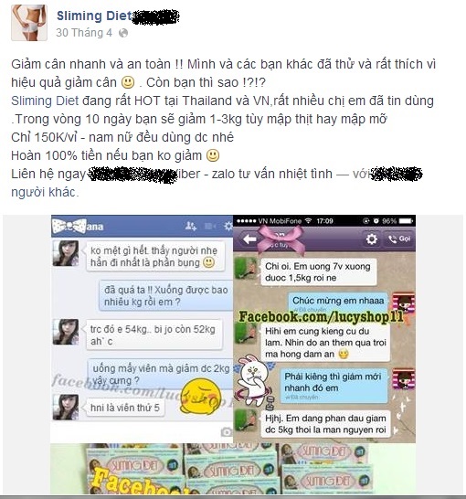 Thuốc giảm c&acirc;n Sliming Diet được quảng c&aacute;o, giới thiệu với kh&aacute;ch h&agrave;ng kh&aacute; sơ s&agrave;i