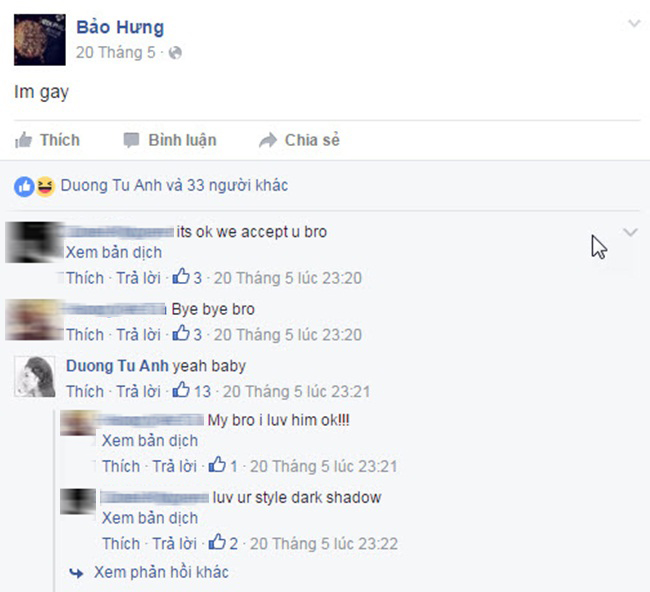 Trên trang cá nhân của Bảo Hưng, Tú Anh cũng trả lời một cách nhí nhảnh, thân mật.