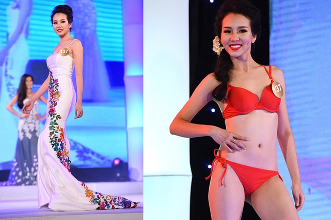  Bùi Khánh Linh, sinh năm 1993, đến từ Hải Phòng. Cô nặng 49 kg, cao 1,68 m, số đo 79-61-87.