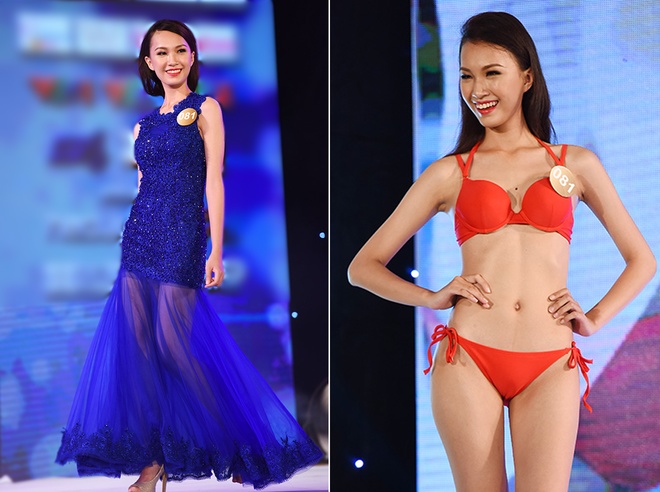 Thí sinh Hà Nội Hồ Ngọc Huyền sinh năm 1996. Cô nặng 52 kg, cao 1,74 m, số đo ba vòng là 82-63-92.
