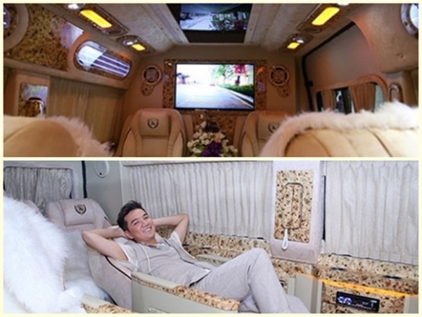 Bên trong chiếc xe của Đàm Vĩnh Hưng được thiết kế, trang trí như một căn phòng ở khách sạn hạng sang.