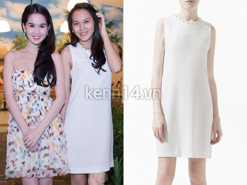 Ngọc Thạch nữ tính, nhẹ nhàng với đầm dáng suông đính đinh tán của Zara. 
