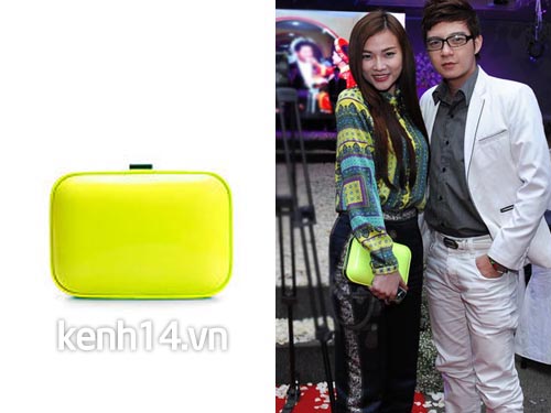 Chiếc clutch dạng hộp, gam màu vàng neon nổi bật.