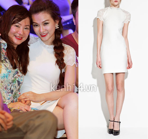 Thu Thủy tinh khôi trong một mẫu đầm pha ren trắng tinh tế của Zara. 
