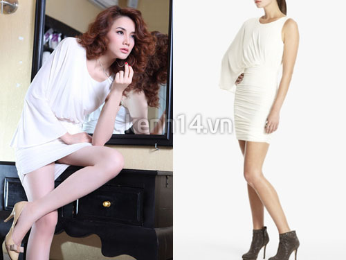 Người đẹp quyến rũ với mẫu đầm trắng lệch tay của BCBG. 