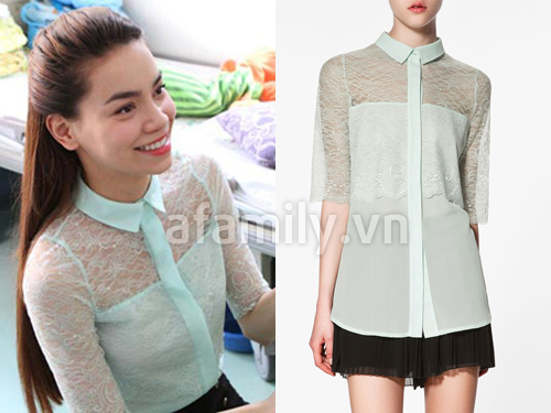 Một mẫu sơ mi Zara xanh bạc hà phối ren tinh tế khác trong tủ đồ của Hồ Ngọc Hà.