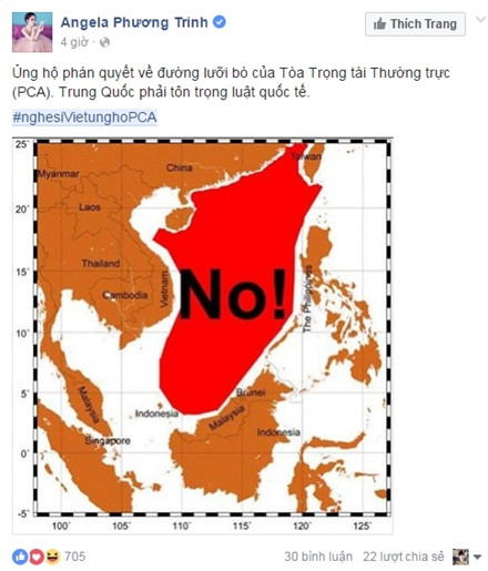 Dòng trạng thái của Angela Phương Trinh.