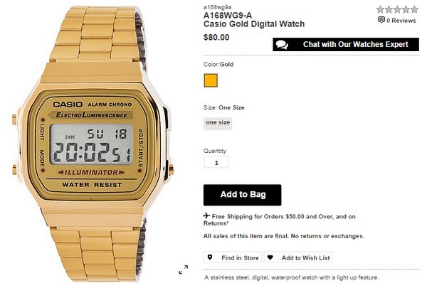 Chiếc đồng hồ của Quỳnh Anh Shyn là một thiết kế vintage của Casio. Một trang web tại Mỹ đang bán nó với giá 80$ (hơn 1,6 triệu đồng).