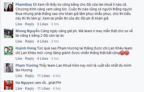 Khi MC Vĩnh Thụy công bố kết quả, chính 2 huấn luyện viên còn lại lập tức bày tỏ sự không phục. Hồ Ngọc Hà có chia sẻ khá thâm thúy: ''Chúng ta có 32 khách mời trên bàn tiệc nhưng hàng triệu người xem qua truyền hình''. 