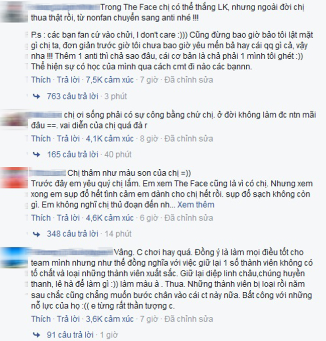 Ngay lập tức, facebook Phạm Hương ngập những lời chỉ trích. Đa phần khán giả không đồng tình với quyết định của cô.