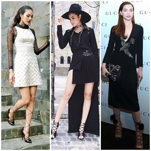 Trong The Face 2016, Hà - Khuê Hương, hầu như ở tập nào cũng có ít nhất một người đẹp lựa chọn đôi xăng đan buộc dây, đang là mốt giày dép hot nhất hiện nay.