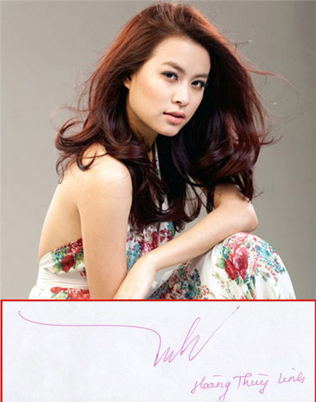 Hoàng Thùy Linh có chữ ký khá đơn giản.