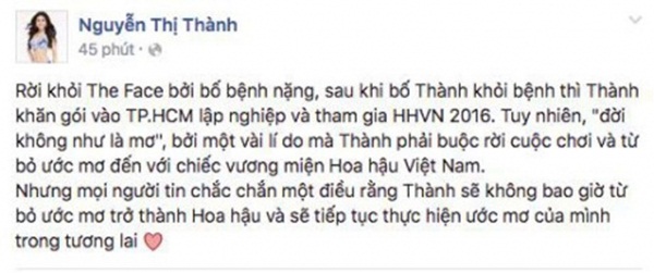 Mới đây nhất là từ chiều 9/8, mạng xã hội và một số trang lan truyền thông tin Nguyễn Thị TĐăng ký 13Win ngay nhé thức xác nhận rút khỏi cuộc thi Hoa hậu Việt Nam 2016. Fanpage có tên cô cũng xác nhận điều này.