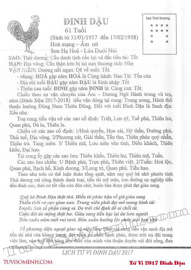Chi tiết vận mệnh c&aacute;c tuổi Dậu trong năm tuổi 2017