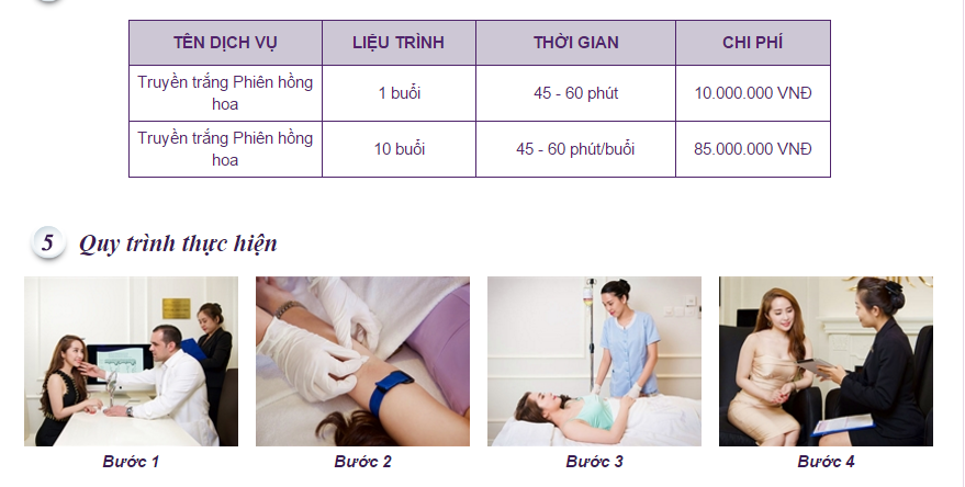  Bảng gi&aacute; ti&ecirc;m trắng tế b&agrave;o gốc tại một spa
