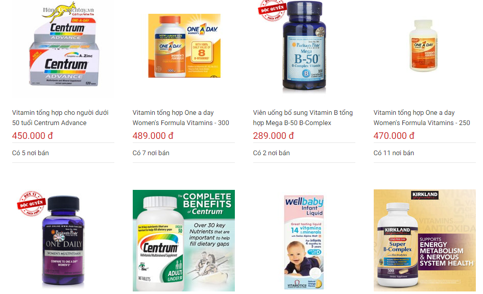 H&agrave;ng chục loại vitamin tổng hợp được b&agrave;y b&aacute;n tr&ecirc;n một trang rao vặt