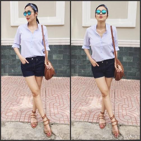 Hà Tăng luôn rạng rỡ trong những set đồ nhẹ nhàng, đơn giản nhưng vẫn khoe được đôi chân thon dài miên man