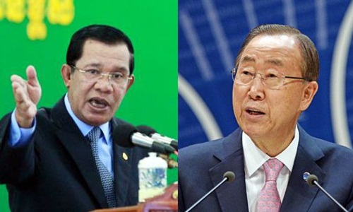 Thủ tướng Campuchia Hun Sen (trái) và Tổng thư ký Liên Hợp Quốc Ban Ki-moon Thủ tướng Campuchia Hun Sen (trái) và Tổng thư ký Liên Hợp Quốc Ban Ki-moon
