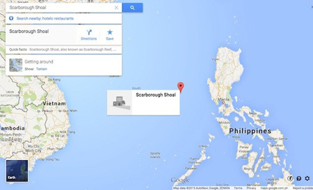 B&atilde;i cạn Scarborough tr&ecirc;n bản đồ Google Map 