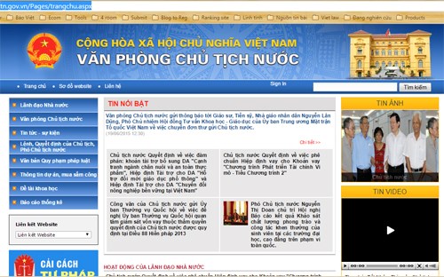 Theo tin tức mới cập nhật trong nước, Trang th&ocirc;ng tin điện tử ch&iacute;nh thức của Văn ph&ograve;ng Chủ tịch nước c&oacute; địa chỉ vpctn.gov.vn