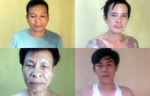 Hà (áo xanh) và một số nghi can trong sòng bạc Hà (áo xanh) và một số nghi can trong sòng bạc