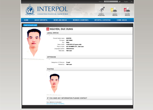 Dũng bị Interpol truy n&atilde;