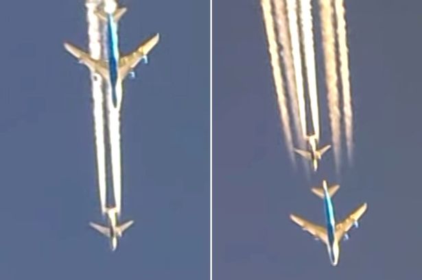 Hai chiếc Boeing mang số hiệu 747 v&agrave; 737 đ&atilde; vượt qua nhau chỉ trong v&agrave;i gi&acirc;y, theo tin tức mới nhất. Ảnh Mirror