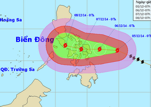 Si&ecirc;u b&atilde;o Hagupit hiện chỉ c&ograve;n c&aacute;ch đảo Xa ma khoảng 220km về ph&iacute;a Đ&ocirc;ng