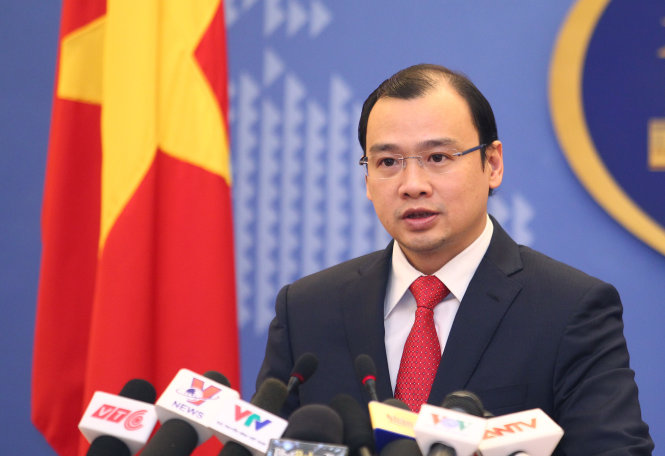Người ph&aacute;t ng&ocirc;n Bộ Ngoại giao Việt Nam L&ecirc; Hải B&igrave;nh trả lời c&aacute;c c&acirc;u hỏi về t&igrave;nh h&igrave;nh Biển Đ&ocirc;ng hiện nay trong cuộc họp b&aacute;o chiều 3/3
