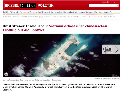 B&agrave;i b&aacute;o về hoạt động g&acirc;y hấn của Trung Quốc ở Biển Đ&ocirc;ng tr&ecirc;n tờ Spiegel online của Đức