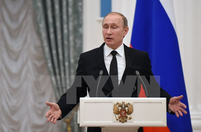 Tổng thống Nga Vladimir Putin ph&aacute;t biểu tại một cuộc họp b&aacute;o ở thủ đ&ocirc; Moskva ng&agrave;y 26/11