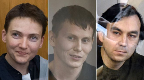 C&aacute;c t&ugrave; nh&acirc;n Nadiya Savchenko, Alexander Alexandrov v&agrave; Yevgeny Yerofeyev (từ tr&aacute;i sang)