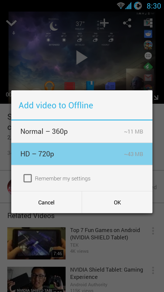 Youtube Offline cũng cho ph&eacute;p t&ugrave;y chọn độ ph&acirc;n giải tải về