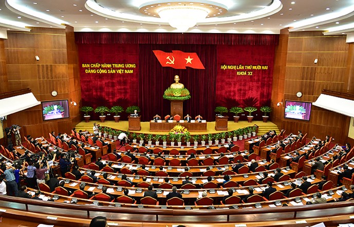 Toàn cảnh Hội nghị Trung ương lần thứ 12 (khóa XI) sáng 5/10 với sự tham gia của Tổng Bí thư Nguyễn Phú Trọng và nhiều quan chức cấp cao khác