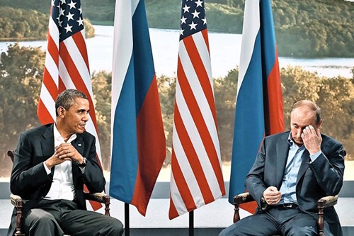 Tổng thống Mỹ Obama v&agrave; Tổng thống Nga Putin tại hội nghị G8 ở Bắc Ireland năm 2013