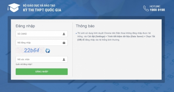 Giao diện tra cứu điểm thi THPT Quốc gia 2016